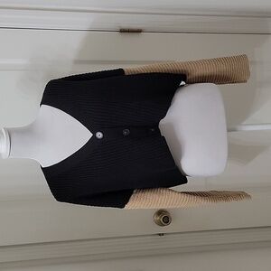 Forever 21 Size S Black with Tan Sleeves Cropped Button Down Cardigan Sweater